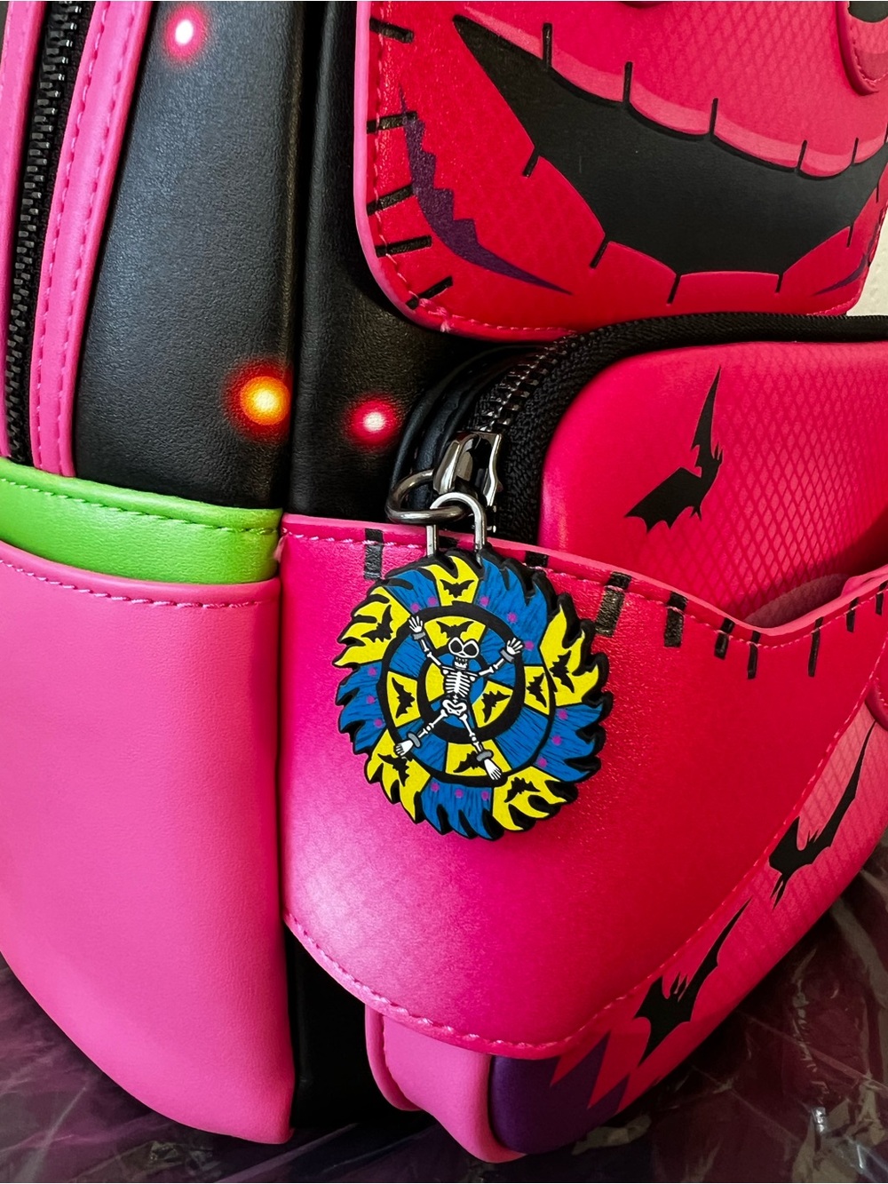 Loungefly NBC Oogie Boogie Pink Neon Backpack & Coin Pouch NWT *NYCC EXCLUSIVE!* - Picture 8 of 11